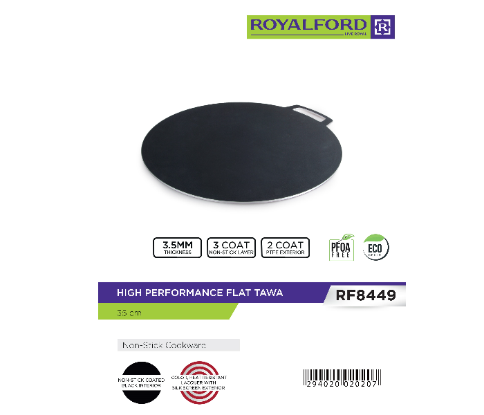 Royalford RF8449 45cm Non Stick Flat Tawa - Black - Zoom Image 2