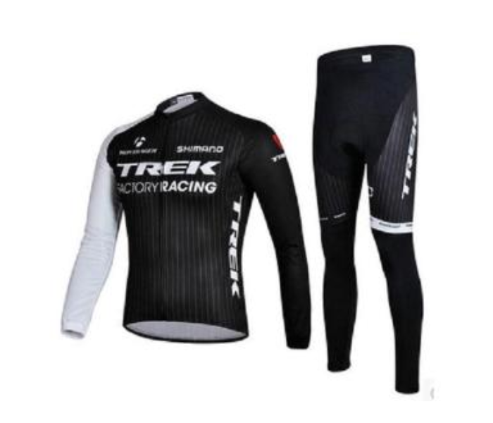 Mens XXL Long Sleeve Cycling Jersey Set Full Zip Coolmax Polyester 9D Pad Trek Design - Black - Zoom Image 1