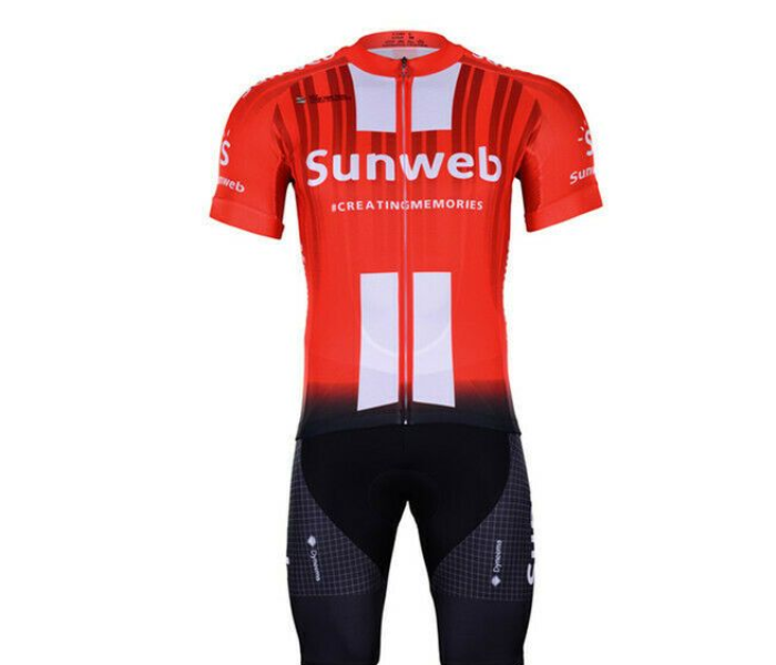 Mens Extra Large Long Sleeve Cycling Jersey Set Full Zip Coolmax Polyester 9D Pad Sunweb Design - Orange - Zoom Image 3