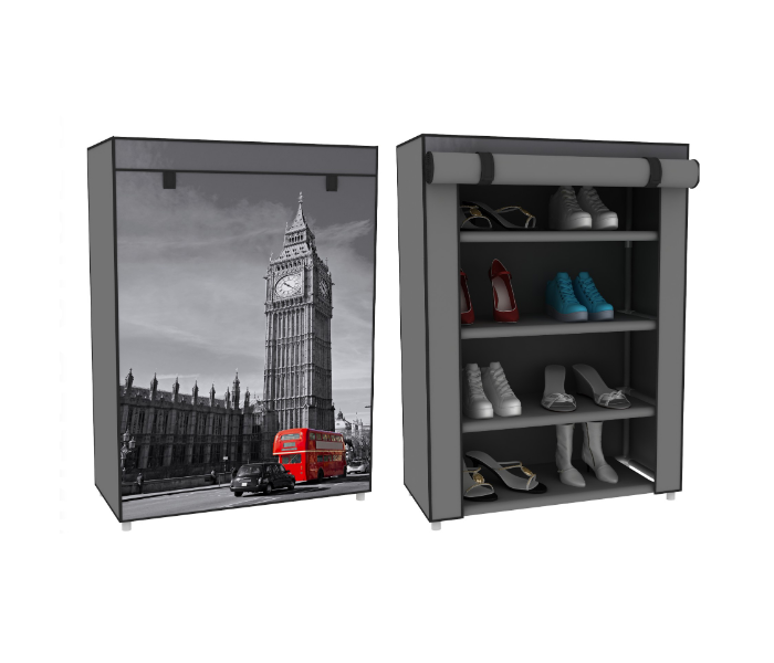 WR934 1 Graphic Printed Shoe Rack with 4 Compartment - Grey - Zoom Image