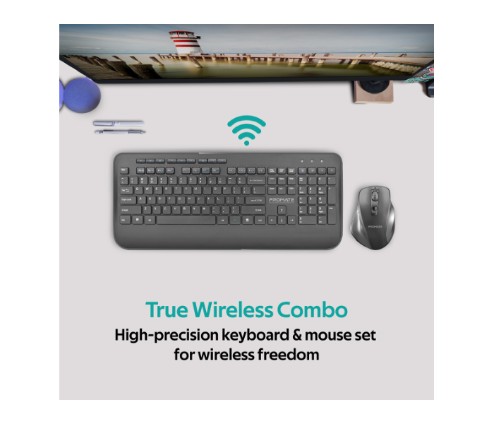 Promate ProCombo-8 English Wireless Keyboard and Mouse Combo - Black - Zoom Image 3