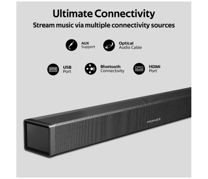 Promate BluesBar-20 20W Bluetooth Soundbar with Remote Control - Black - Zoom Image 5