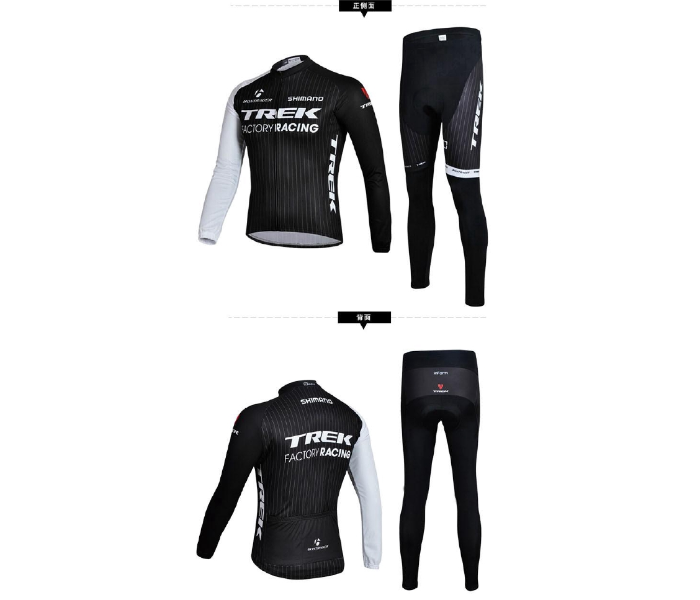 Mens Large Long Sleeve Cycling Jersey Set Full Zip Coolmax Polyester 9D Pad Trek Design - Black - Zoom Image 2