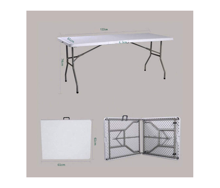 Fold in Half Banquet Portable Rectangle Folding Table with Handle - White and Grey - Zoom Image 6