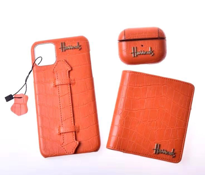 Harrods H1005 3 in 1 Leather Case Set For iPhone 12 - Orange - Zoom Image