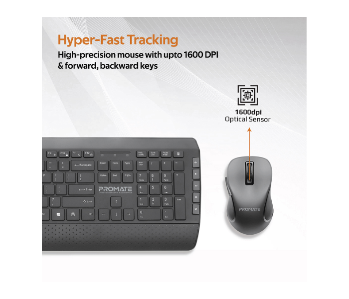 Promate Arabic English Wireless Keyboard and Mouse Combo - Black - Zoom Image 4