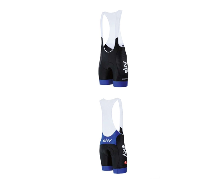 Mens Extra Large Cycling Jersey Bib Set Full Zip Coolmax Polyester 9D Pad Sky Racing Team Design - Blue and Black - Zoom Image 3