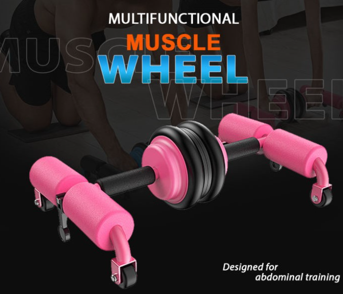 Multifunctional Abdominal Muscle Wheel Push-up Stand Fitness Equipment- Pink - Zoom Image 1