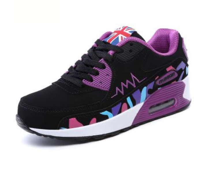 Leather Air Cushion EU-39 Sport Sneaker for Women -Black & Purple - Zoom Image