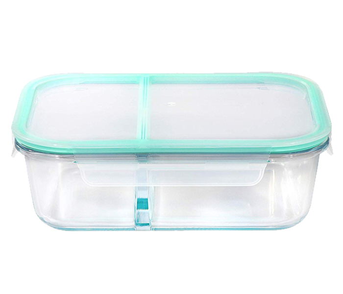 Royalford RF8815 2 Compartment Rectangular Glass Airtight Food Container - Clear & Turquoise - Zoom Image 4