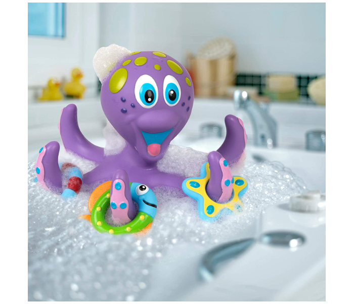 Nuby Floating Purple Octopus with 3 Hoopla Rings Interactive Bath Toy - Violet - Zoom Image