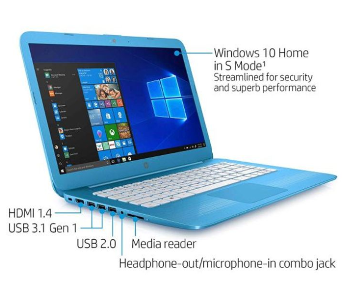 HP Stream 5MP87UA 14-CB070NR 14 inch Intel Celeron 4GB RAM 64GB eMMC Flash Drive Intel HD Graphics 400 Windows 10 - Aqua Blue - Zoom Image 3