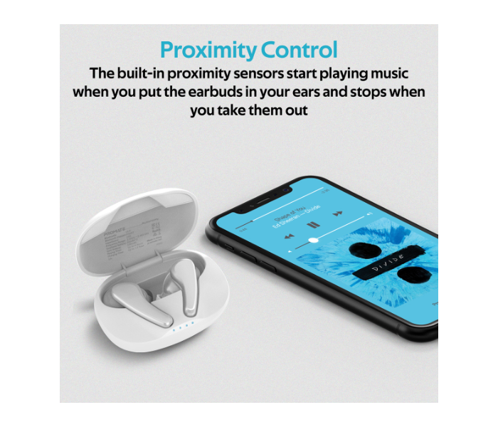 Promate Autonomy True Wireless Earbuds with Wireless Charging Case - White - Zoom Image 3