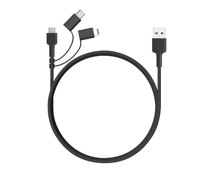 Aukey 3 in 1 MFi Lightning 8 PIN Sync and Charging Cable - Black - Zoom Image 1