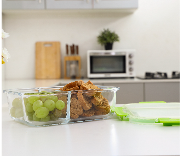 Royalford RF9219 2 Compartment Food Container - 1500ml, Clear & Green - Zoom Image 2