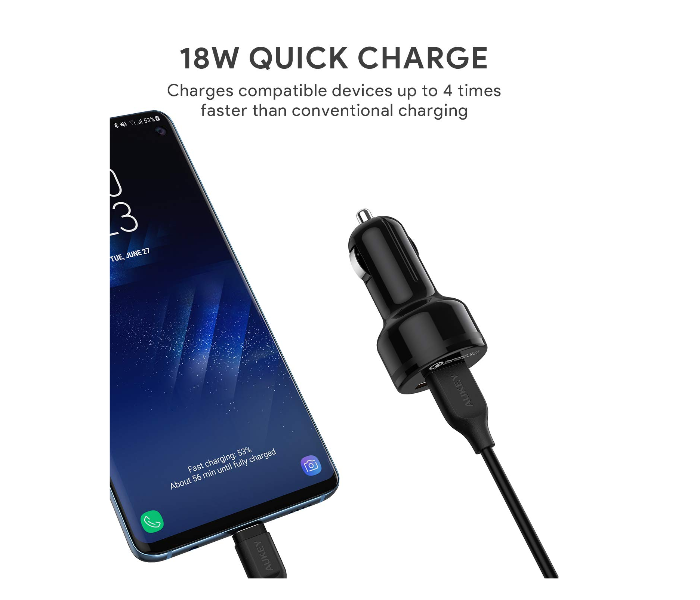 Aukey USB-C Dual Port 36W Quick Charge 3.0 Car Charger - Black - Zoom Image 2