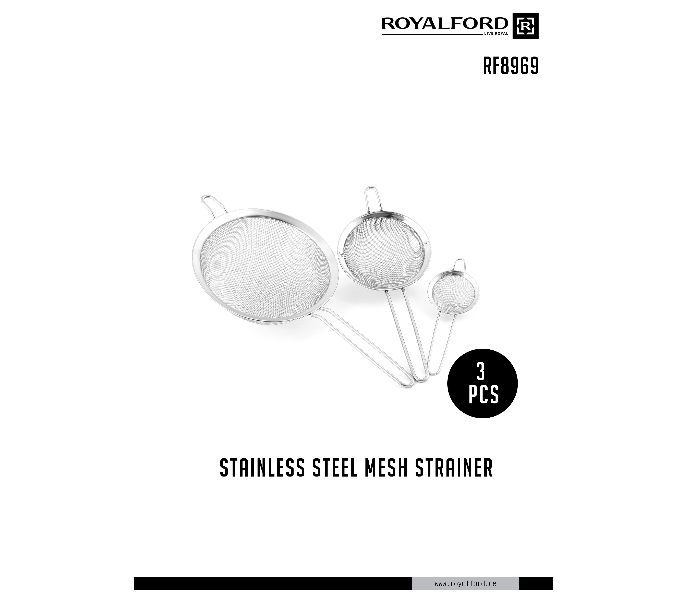 Royalford RF8969 3 Pieces Stainless Steel Mesh Strainer - Silver - Zoom Image 2