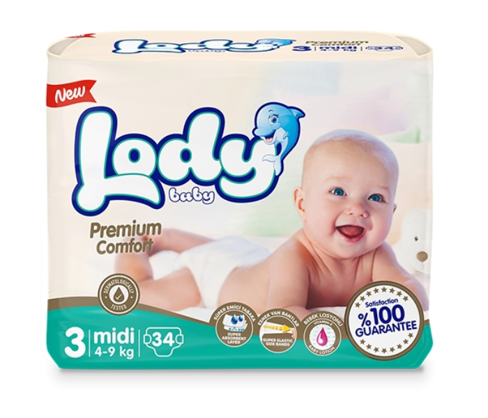 Lody Baby 34 Pieces Midi Size 3 Twin Pack Baby Diaper - Zoom Image