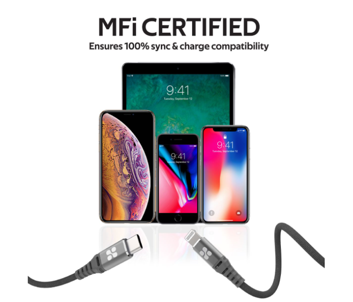 Promate Powercord-200 Mfi Certified Usb-C To Lightning Cable - Grey - Zoom Image 6