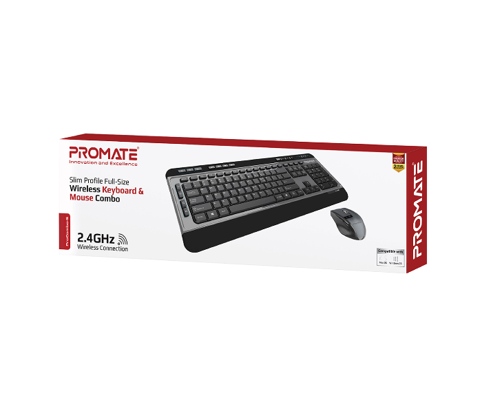 Promate ProCombo-9 Arabic English Wireless Keyboard and Mouse Combo - Black - Zoom Image 6