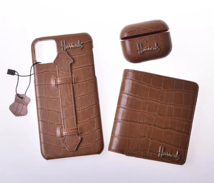 Harrods H3006 3 in 1 Leather Case Set For iPhone 12 Pro Max - Brown - Zoom Image