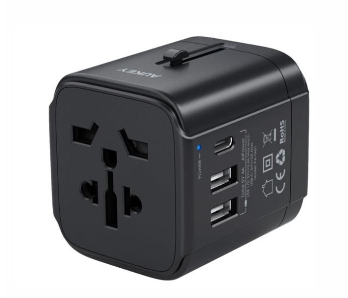 Aukey Universal Travel Adapter with One USB-C and Two USB-A Ports  - Black - Zoom Image 1