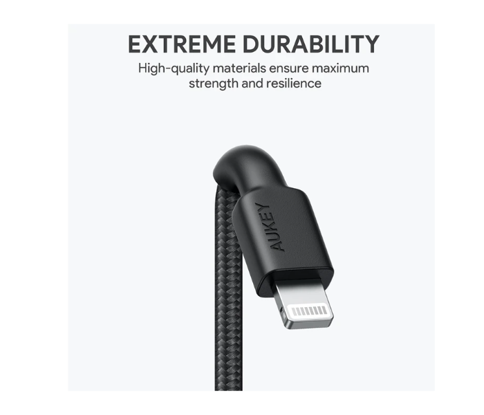 Aukey 18cm Braided Nylon USB- C to Lightning Cable - Black - Zoom Image 3