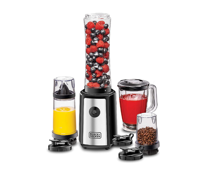 Black and Decker SBX300BCG-B5 300W 16 Piece 4-in-1 Personal Compact Sports Blender or Smoothie Maker with Citrus Juicer and Grinder Mill - Black and Silver - Zoom Image 1