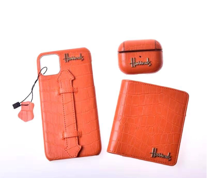 Harrods H2005 3 in 1 Leather Case Set For iPhone 12 Pro - Orange - Zoom Image