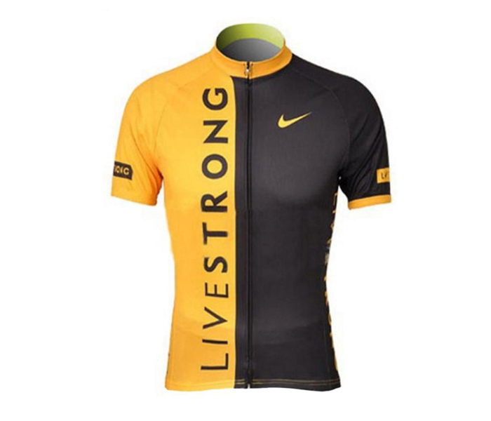 Mens Small Cycling Jersey Set Full Zip Coolmax Polyester 9D Pad Nike Livestrong Design - Black and Yellow - Zoom Image 1