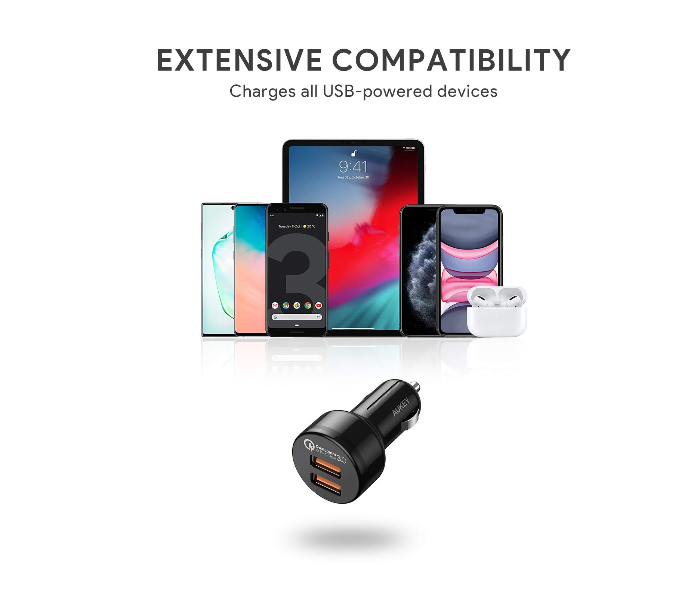 Aukey USB-C Dual Port 36W Quick Charge 3.0 Car Charger - Black - Zoom Image 3