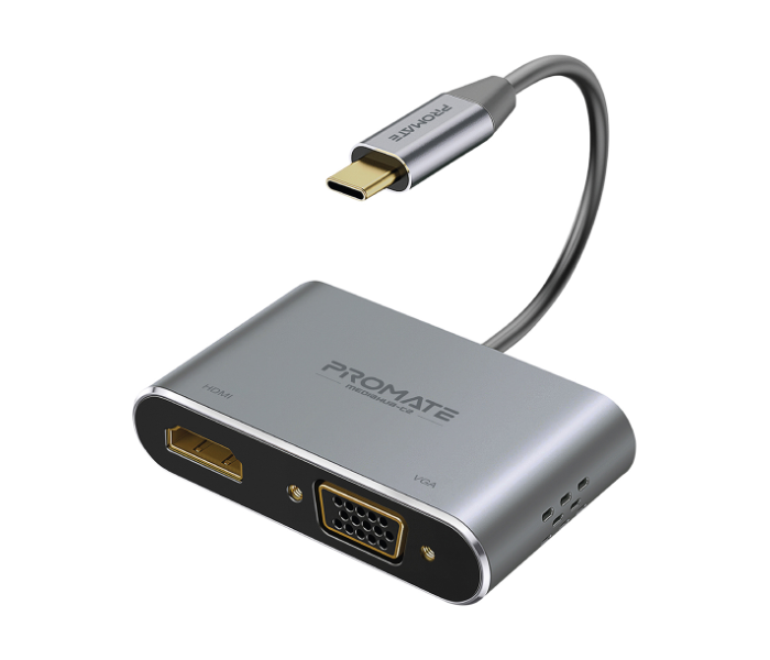 Promate Mediahub-C2 Usb-C To VGA And HDMI Adapter - Grey - Zoom Image 1