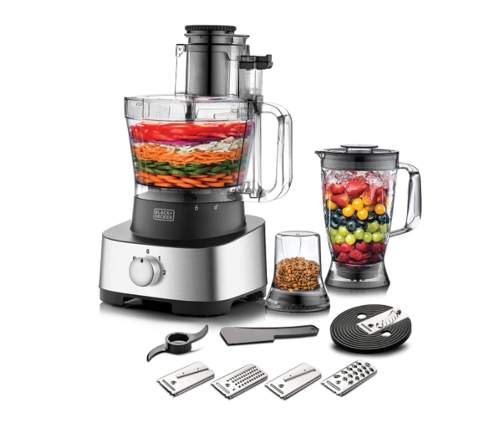 Black and Decker FX1050-B5 880W 4 in 1 Food Processor with Blender and Grinder - Black and Silver - Zoom Image 1