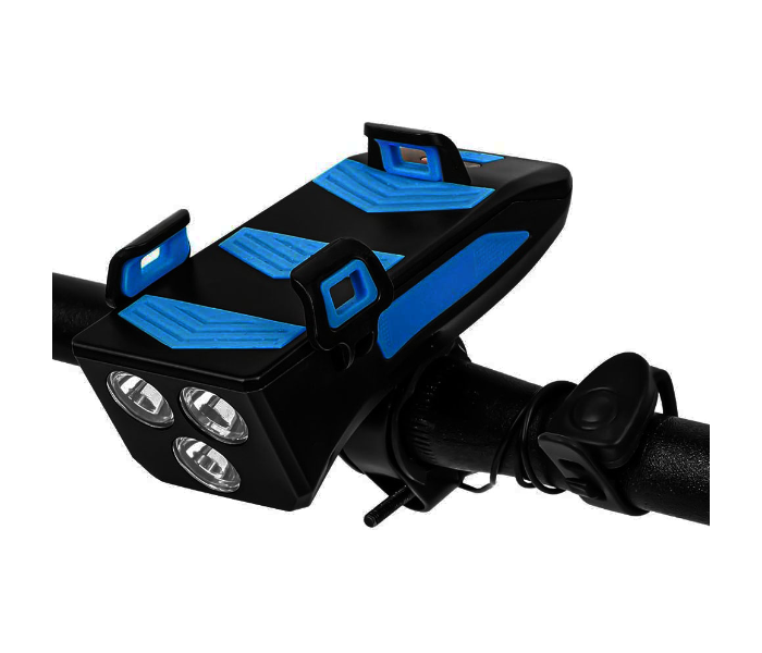 Sytload Bike Front LED Headlight With Horn and Phone Holder with 4000mAh USB Rechargeable Power Bank - Blue and Black - Zoom Image 2