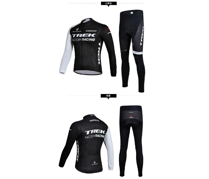 Mens Extra Large Long Sleeve Cycling Jersey Set Full Zip Coolmax Polyester 9D Pad Trek Design - Black - Zoom Image 2