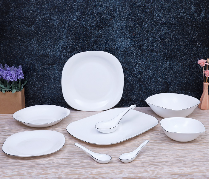 Royalford RF7053 36 Pieces Opal Ware Soft Square Dinner Set - White - Zoom Image 1