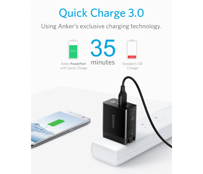 Anker A2013K Powerport Plus 1 18W 3 Amp USB Wall Charger with Quick Charge - Black - Zoom Image 2