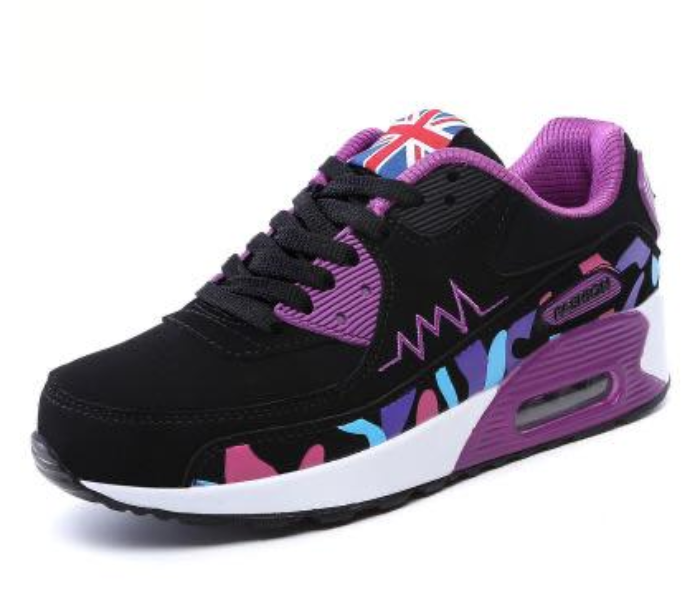 Leather Air Cushion EU-40 Sport Sneaker for Women - Black & Purple - Zoom Image