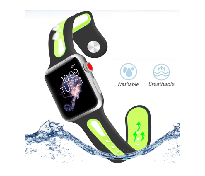 Promate HIPSTER-38ML 38mm Silicone Watch Strap for Apple Watch Series - Black and Green - Zoom Image 4