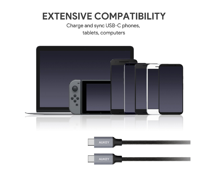 Aukey 1 Meter USB 2.0 USB-C to USB-C Cable - Grey - Zoom Image 3