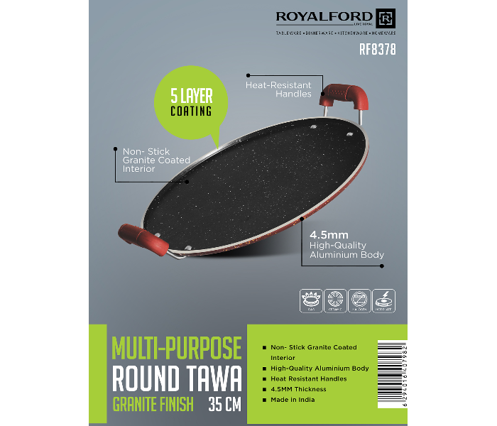 Royalford RF8378 Multi Purpose Round Tawa - 35cm, Maroon & White - Zoom Image 1