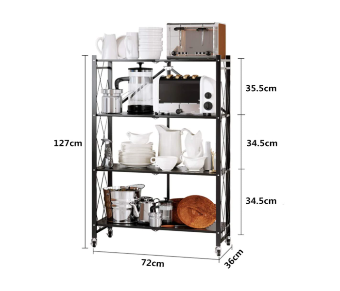 Folding Storage Shelf Metal Rack with Rolling Wheel - Black - Zoom Image 6