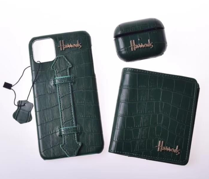 Harrods H2003 3 in 1 Leather Case Set For iPhone 12 Pro - Green - Zoom Image