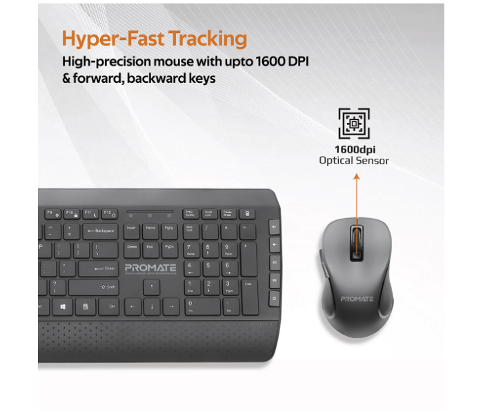 Promate English Wireless Keyboard and Mouse Combo - Black - Zoom Image 4