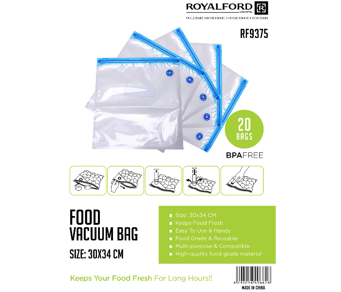 Royalford RF9375 20 Pieces Food Vacuum Bag - Clear & Blue - Zoom Image 4