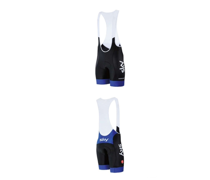 Mens Small Cycling Jersey Bib Set Full Zip Coolmax Polyester 9D Pad Sky Racing Team Design - Blue and Black - Zoom Image 3