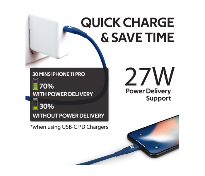 Promate Powercord-200 Mfi Certified USB-C To Lightning Cable- Blue - Zoom Image 4