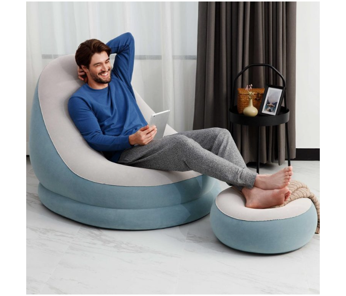 Best Way 75053 Comfort Cruiser Inflatable Chair with Ottoman - Blue - Zoom Image 2