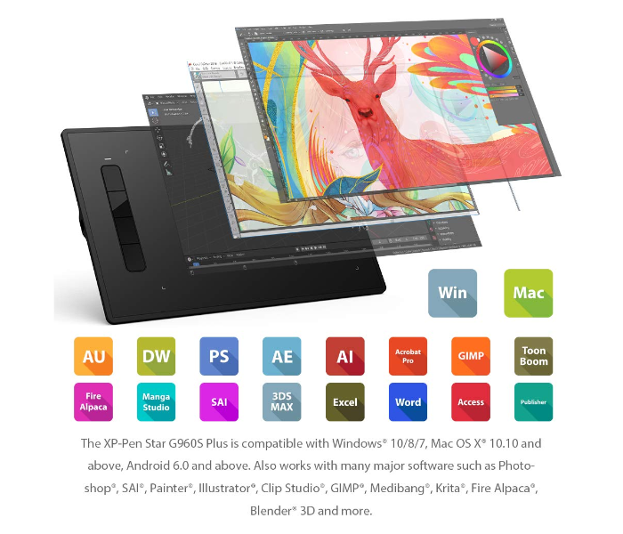 XP-Pen G960SPLUS Star Series Graphic Tablet - Black - Zoom Image 9