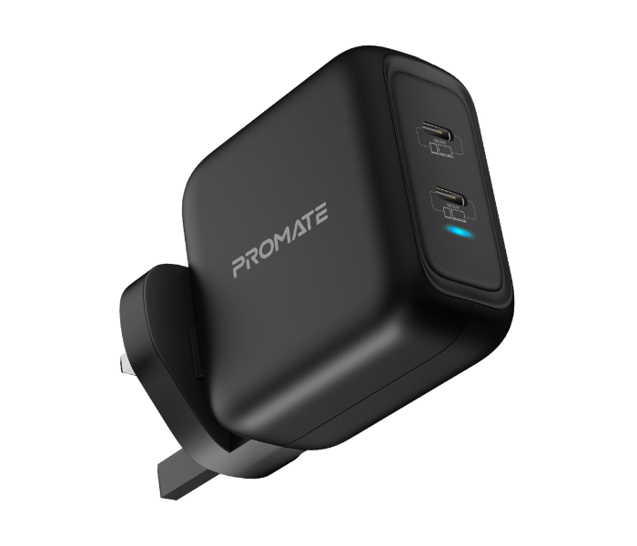 Promate GaNPort-90PD 90W USB-C Dual USB Type-C Laptop Charger - Black - Zoom Image 1